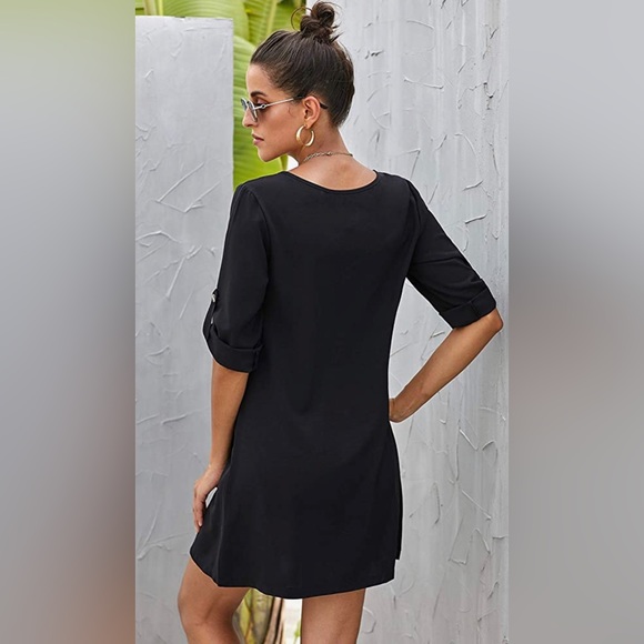 Black Dress with 3/4 Sleeves + Buttons - Picture 4 of 5